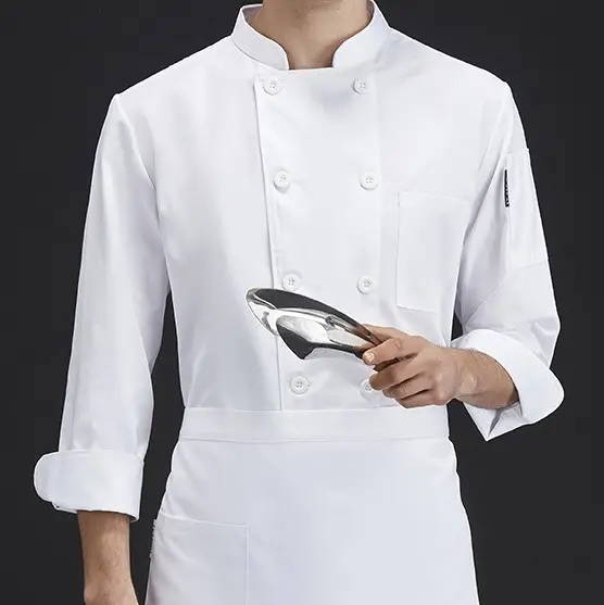 Cappotto da cuoco con logo personalizzato vendita calda cappotto da cuoco unisex oversize di alta qualità con logo ricamo stampa mensa panno basso moq