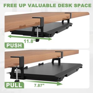 11.8 Inch Large Size Tray Desk Adjustable Pull <strong>Keyboard</strong> <strong>Mouse</strong> Tray Sturdy C-Clamp Mount Platform for Home Office <strong>Computer</strong> <strong>Use</strong> - Product Image 3