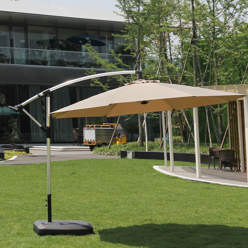 Parasol banane 3m en aluminium brossé sans socle