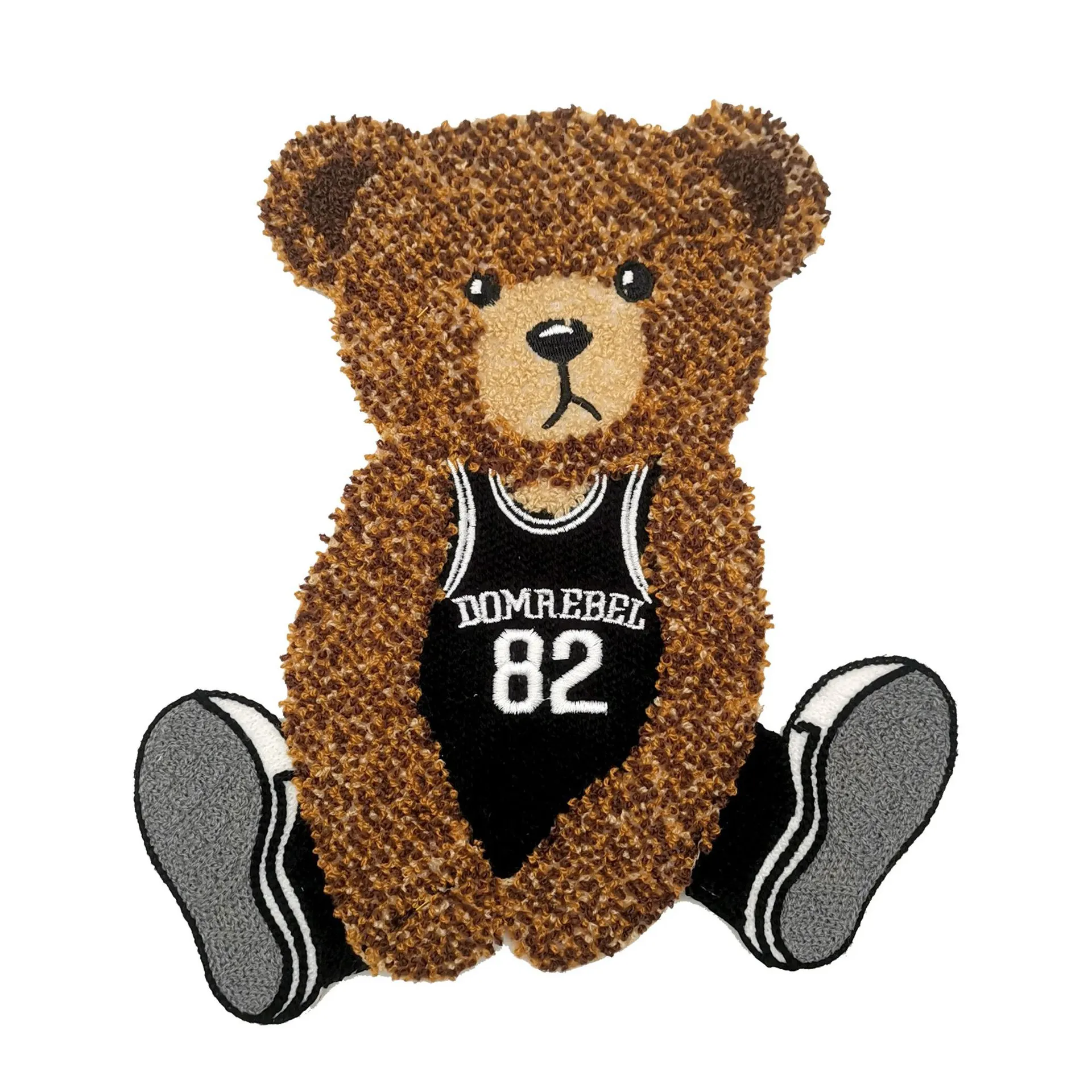 Logo personalizzato orsi bruni in piedi in ferro da basket su toppa ricamata in ciniglia di paillettes toppe orsacchiotto
