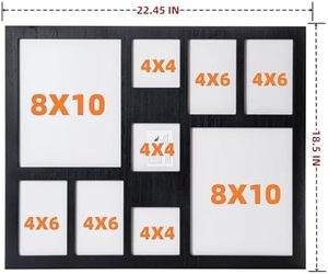 相框4x6 8x10和4x4照片-大尺寸9开口黑色相框墙壁装饰，用于垂直安装墙壁 - Product Image 3