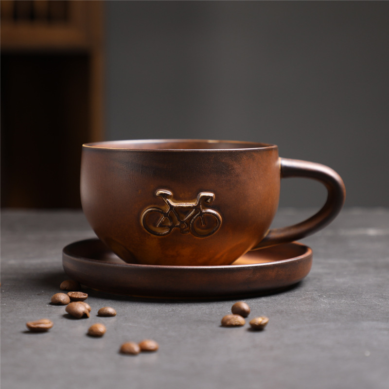 253 embossed bicycle cup and saucer (deep coffee) 280ml