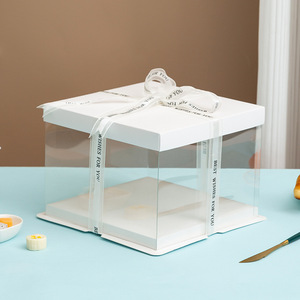 Trong suốt PVC Pet PVA nhựa bánh hộp cao 4-inch 12-inch vuông bao bì thực phẩm cho sinh nhật 4-inch 12-inch hộp giấy - Product Image 1