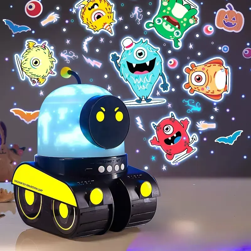 Nuevo tanque Robot LED proyector de cielo estrellado luz nocturna lámpara de proyector de estrellas con caja de música para niños