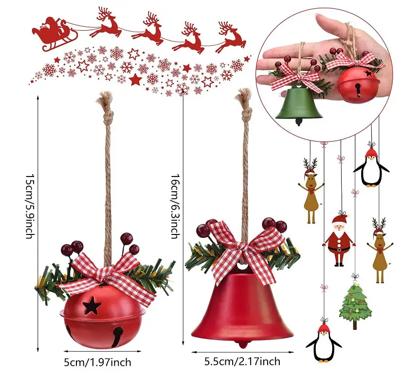 Campanas de Navidad para decoración de árbol de Navidad, adornos de campana con purpurina, Campana decorativa, árbol colgante