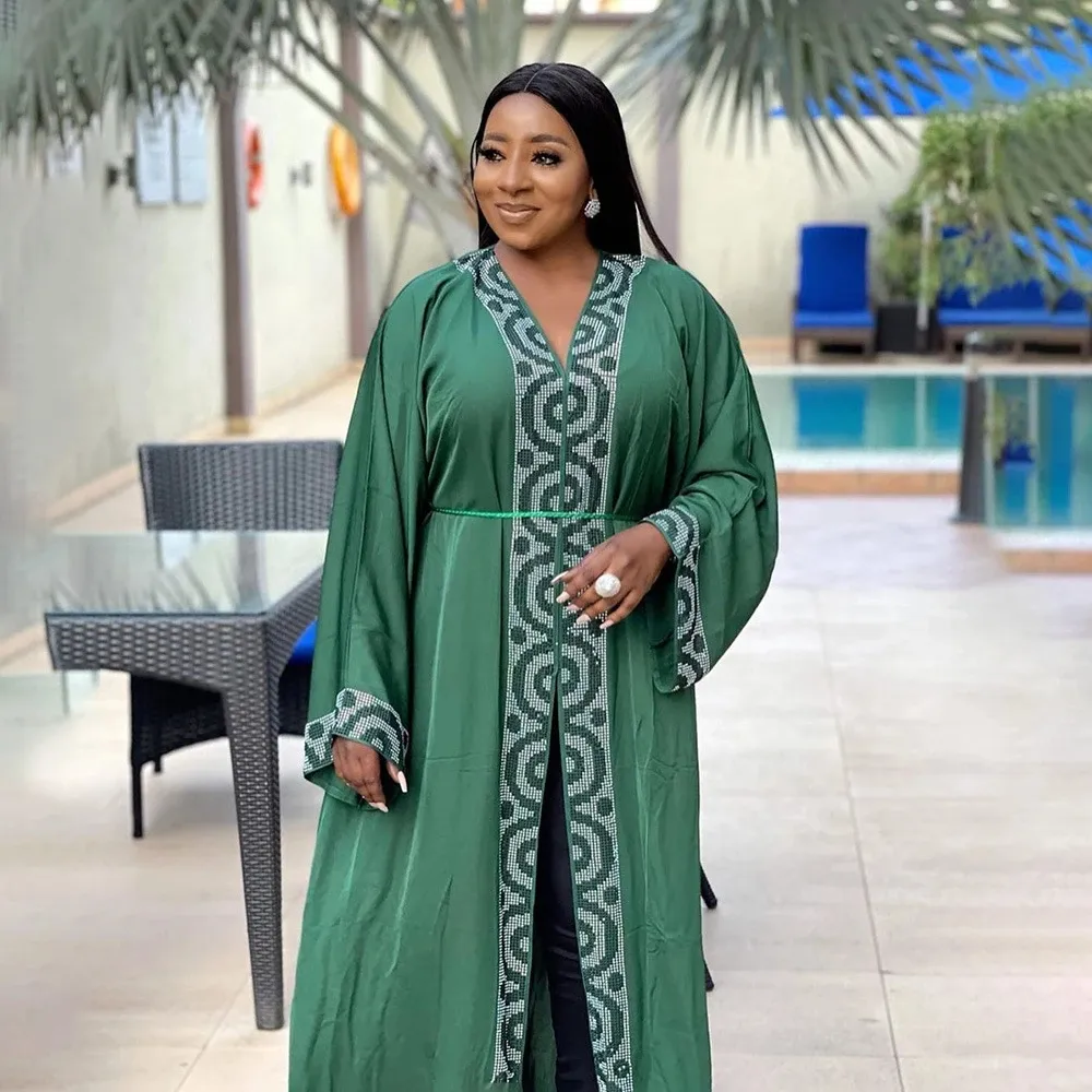 2022 New Long Robe Ramadan Open Abaya Muslim Abaya Dubai Plus Size abito etnico africano paillettes caftano Kimono Femme Musulmane