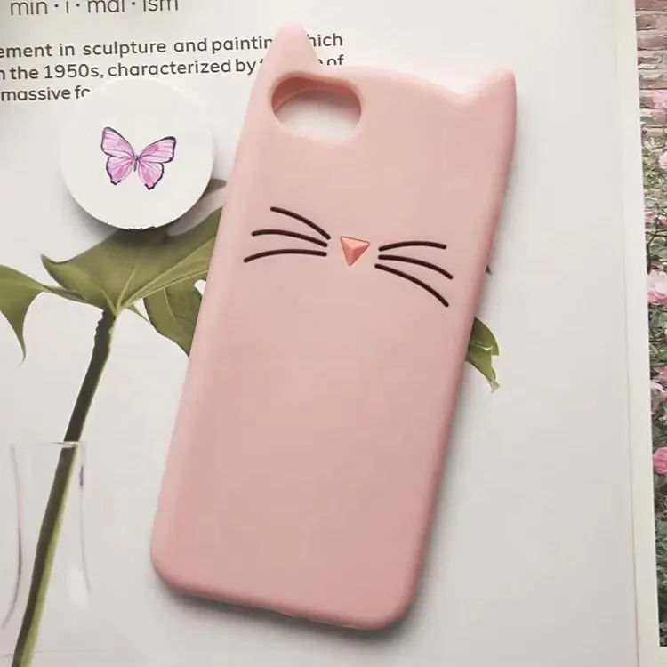 Nette 3D-Cartoon lächelnde Katze Silikon Mädchen Telefon Fall für iPhone Protector Fall Abdeckung