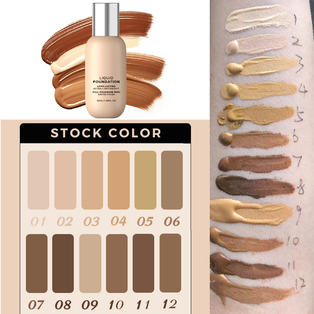 Fond de teint liquide-sans logo-spot-12 couleur-numéro-peut-prendre-échantillons