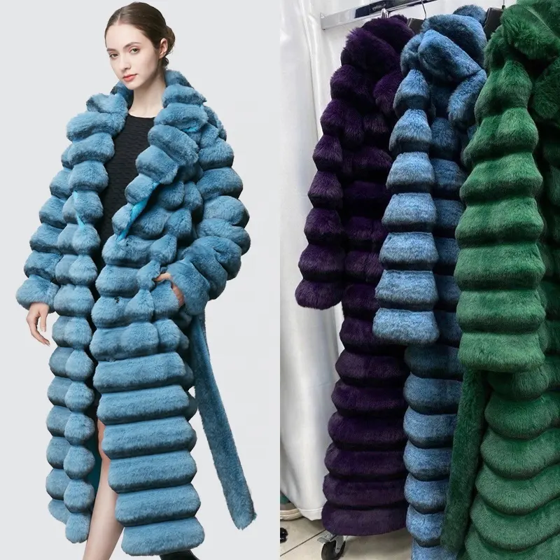 High Quality New York Chinchilla Fur Coat Luxury Winter Warm Chinchilla Faux Fur Coat Womens