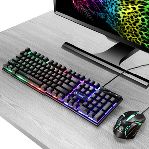 Juegos de teclado y ratón para juegos con retroiluminación LED de ordenador personalizado de fábrica, juegos de ratón y teclado con cable USB Klavye