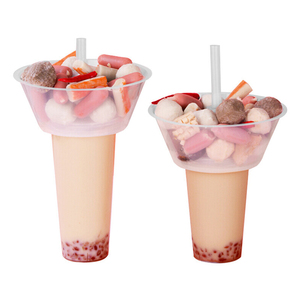 Tek kullanımlık pp 32 oz soğuk kapaklı kupa ve saman patlamış mısır meyve suyu renkli plastik 2 in 1 üstüne kase ile aperatif içecek fincan - Product Image 5