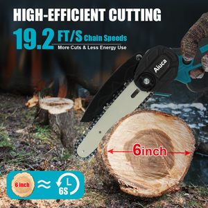 6インチコードレスチェーンソー24Vポータブル電気チェーンソーミニLithiumTree木製カッティングソー2バッテリー2チェーン