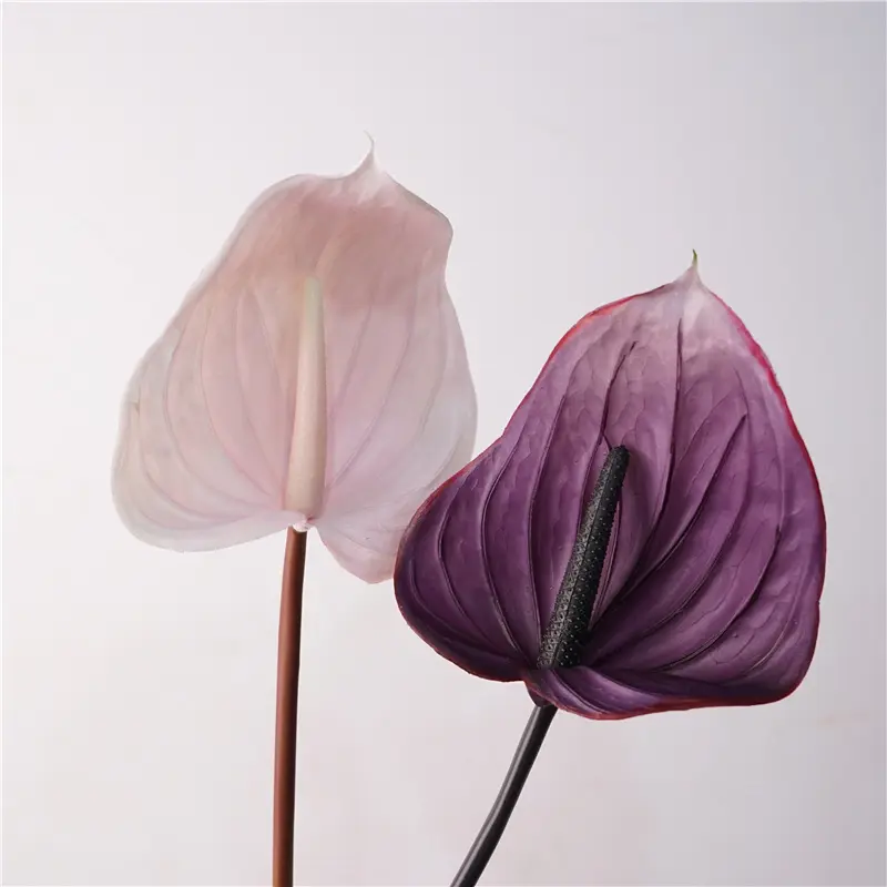 Gran oferta de flores de Anthurium pequeñas de plástico Artificial, flor de decoración para fiesta de boda de tacto Real