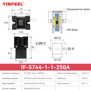 YINFEEL IF-5744-1-1-250A 1极势垒型配电块，用于电池逆变器的负载和控制电流分配 - Product Image 4