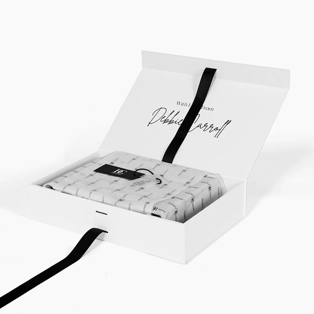 Роскошные коробки для упаковки одежды на заказ, картонная одежда/обувь, белая матовая Магнитная Подарочная коробка с лентой