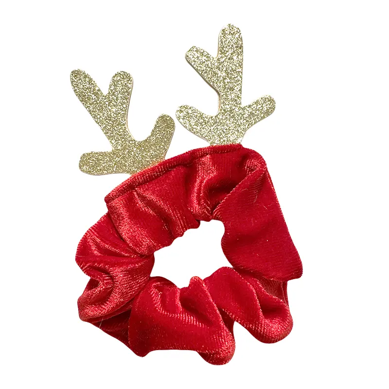 Linda diadema de Navidad, lazo de pelo de tela de terciopelo brillante con decoración de alce, accesorios para el cabello para niñas, Scrunchies para el cabello