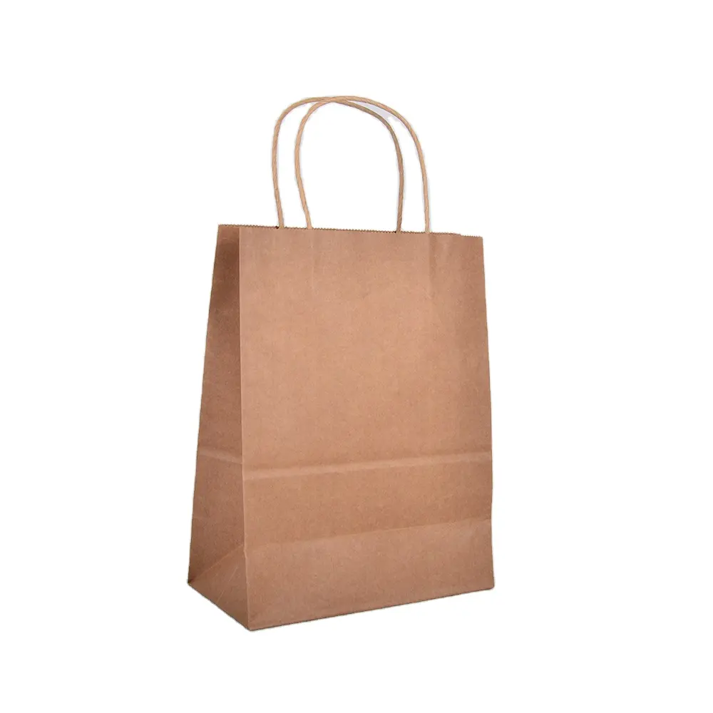 卸売ブラウンクラフト紙袋はカスタム印刷ストックギフトバッグを受け入れるファーストフードはツイストハンドルショッピングバッグを持ち帰ります