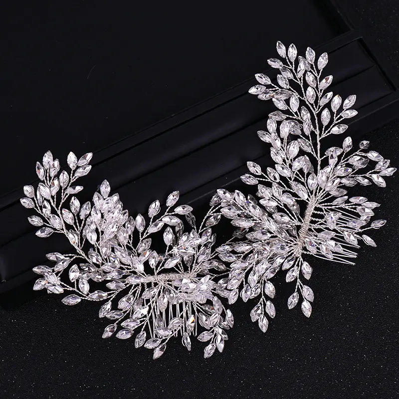 Doppio di Strass Pettine Dei Capelli Da Sposa Fascia Da Sposa Accessori Per Capelli di Cristallo Del Rhinestone Oro Argento Hairband Monili di Cerimonia Nuziale