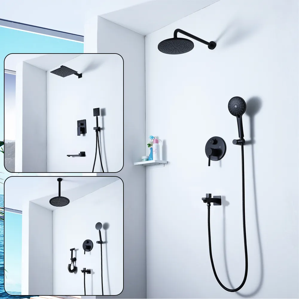 Wand badezimmer Dusche verdeckt heiß und kalt Steuerventil schwarz Dusch armatur Set