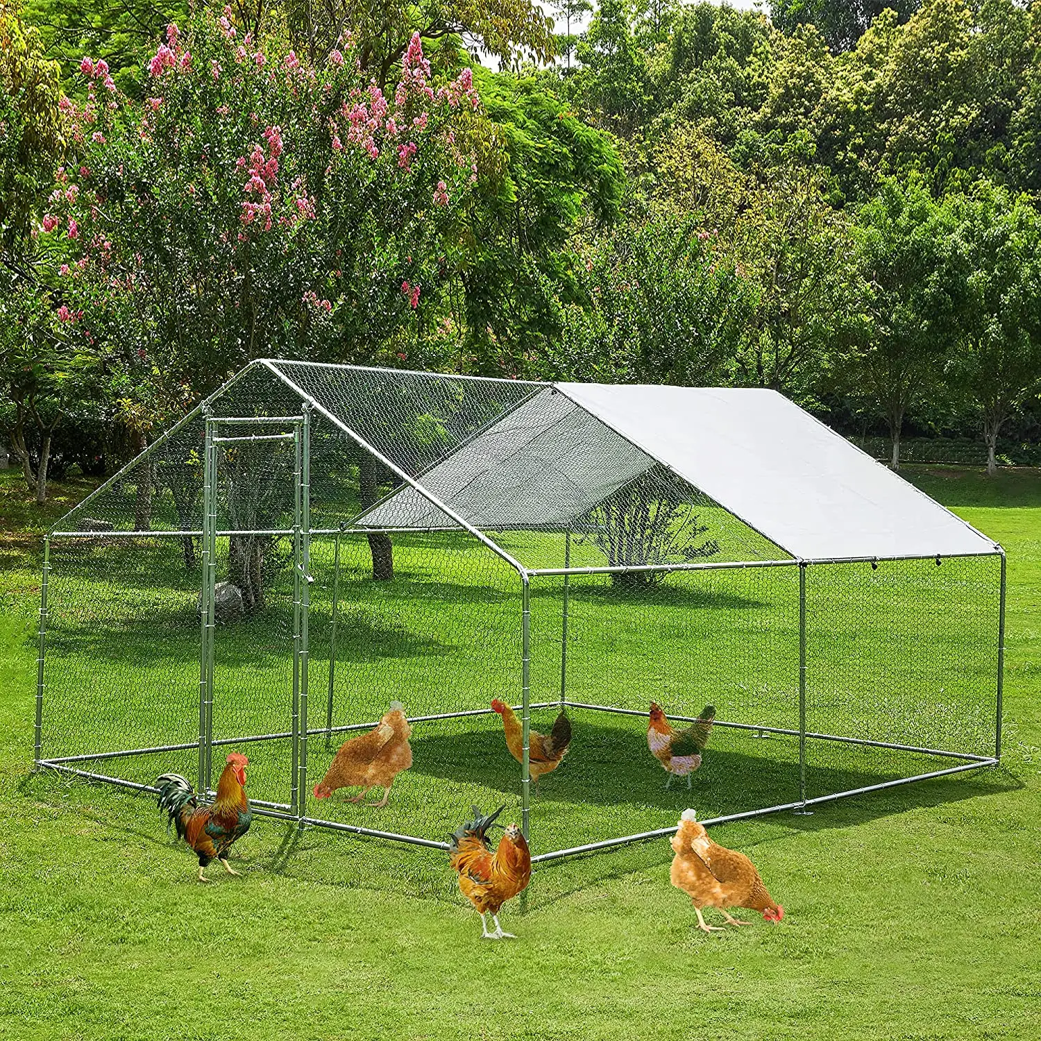 Gallinero de metal galvanizado de 12m/sq con cubierta de techo, jaula resistente para animales, jaula para conejos y pollos