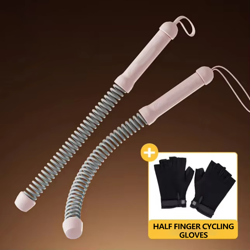 Pink cordless battle rope + half finger gloves