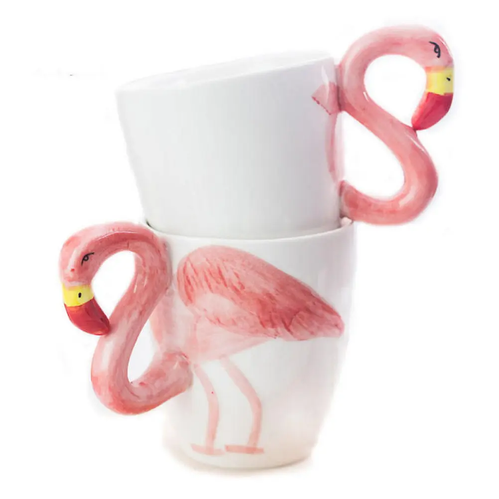 3D น่ารักสีชมพู Flamingo รูปร่างการ์ตูนสัตว์น้ำถ้วยแก้วกาแฟเซรามิคสำหรับ Super ความงาม INS สาววันเกิดของขวัญ