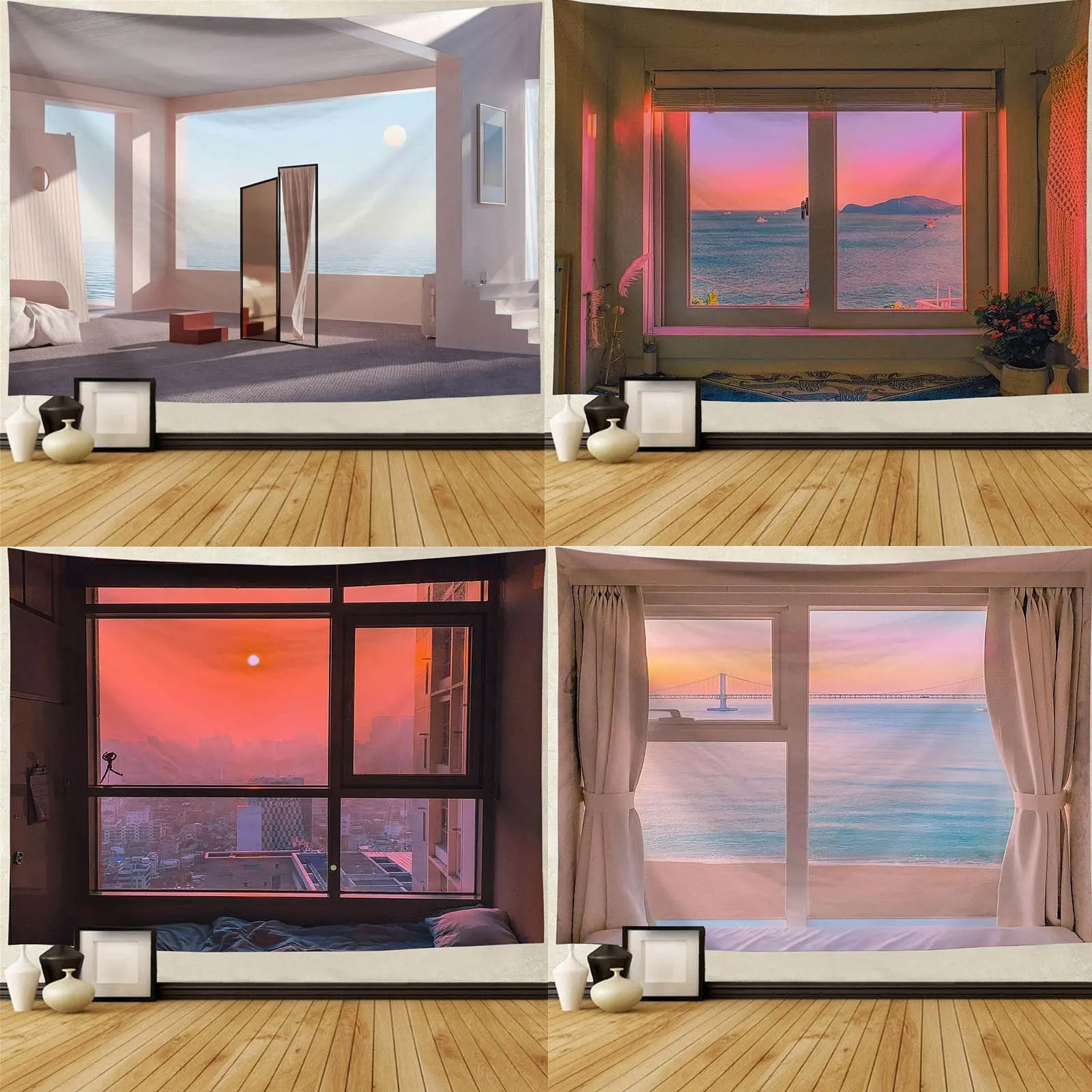 Art Decor Refined Beautiful Romantic Premium Ambience Window View Series Bedroom Aesthetics Poster Blanket Tapestry Wholesale