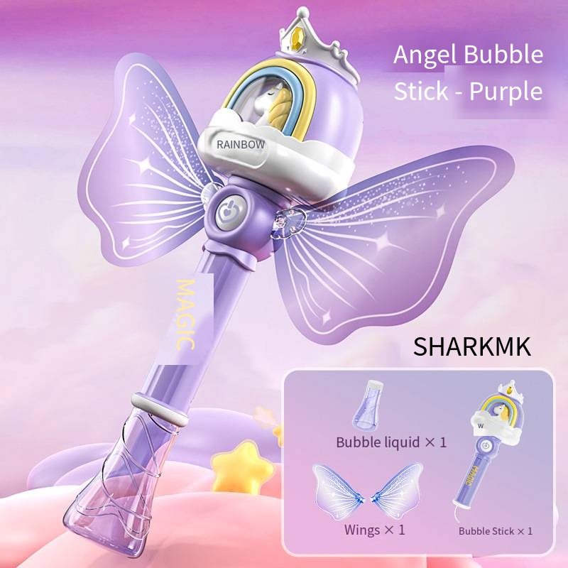 Bâton à bulles ange poney violet - Boîte e-commerce