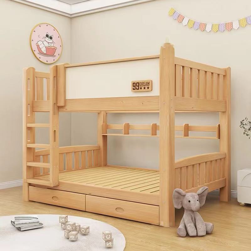 Cama de madera original + escalera + estantería + cajón