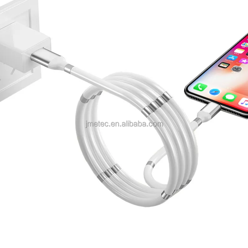 Android Usb Mobile Phone Cable Auto Self Winding Absorption Cord Type C Easy Coil Magnetic Charger Cable