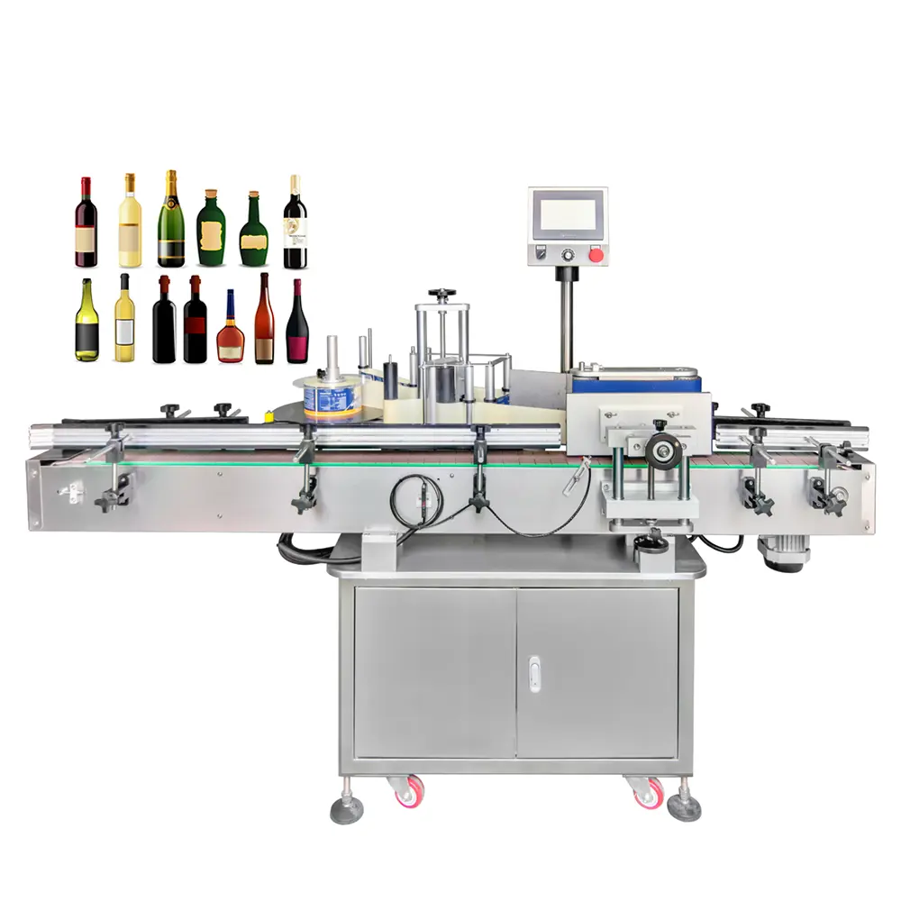 YIMU YM510 Máquina automática de rotulagem de garrafas de vinho e água para garrafas de vidro redondo e plástico, aplicador de adesivos e embalagens