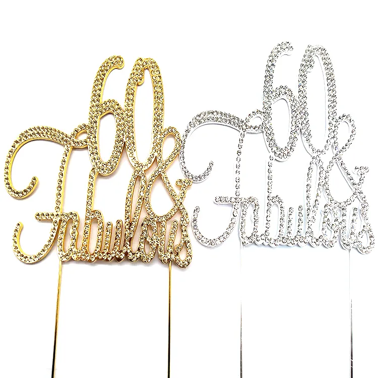 Wholesale Sparkling Crystal 60 & Fabulous Metal Alloy Rhinestone Cake Topper For 60th Birthday Party Cake Favored Decoration