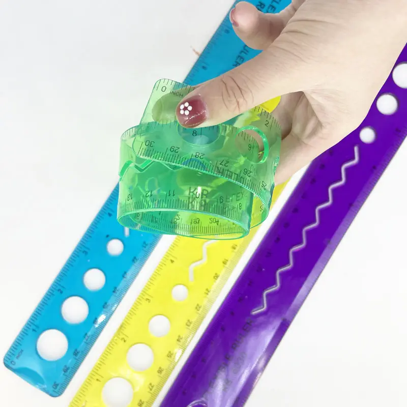 Righelli per scuola da ufficio trasparenti colorati infrangibili da 30cm all'ingrosso per bambini adulti che utilizzano righelli in plastica flessibile da 12 pollici