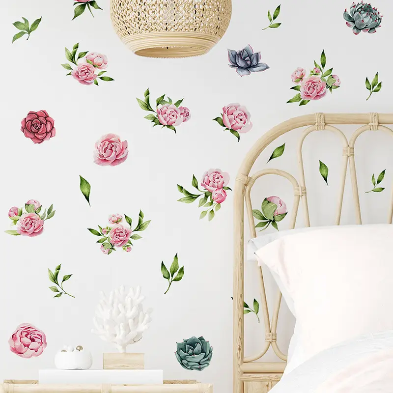 Flor de la literatura y arte pegatina de pared flores son plantas verdes suculentas tienen hojas calcomanías sala de estar papel tapiz decorativo