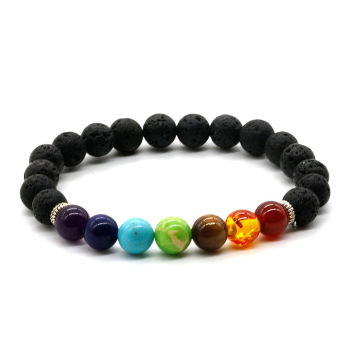 Pierre de lave + 7 chakra de perle de couleur