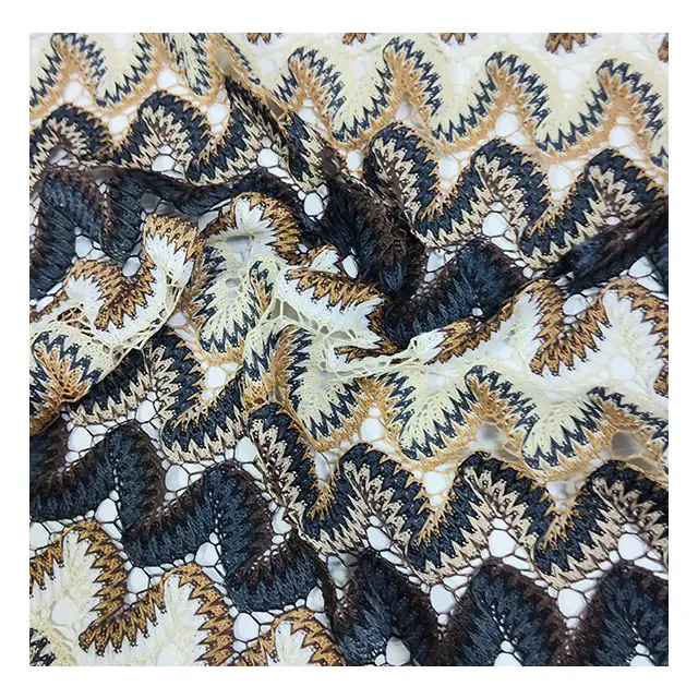 Wholesale new design geometric patterns knitting lace fabric Stripe pattern Polyester mesh fabric for Clothing