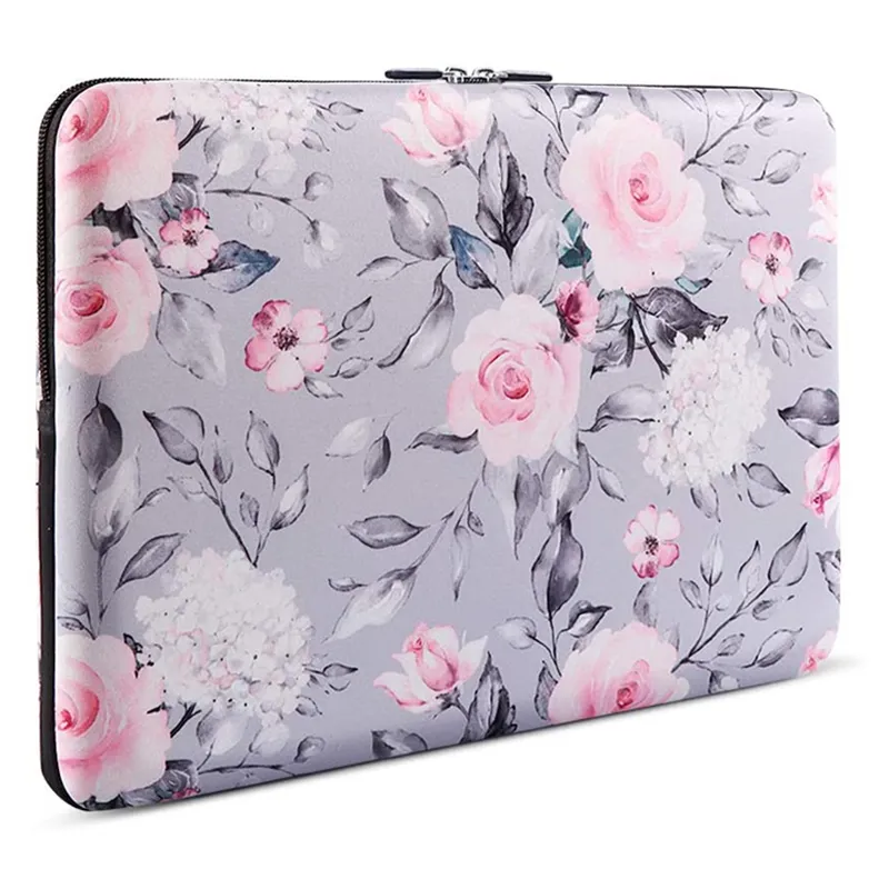 Laptop Sleeve, Stijlvolle Bloem Patroon Canvas Stiksels Lederen Aktetas Cover Case Bag