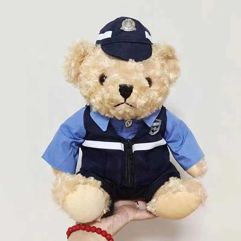 Custom Logo Design Atacado Stuffed Animal Teddy Bear Brinquedos Para Crianças Presente Com Polícia T-shirts Vestuário