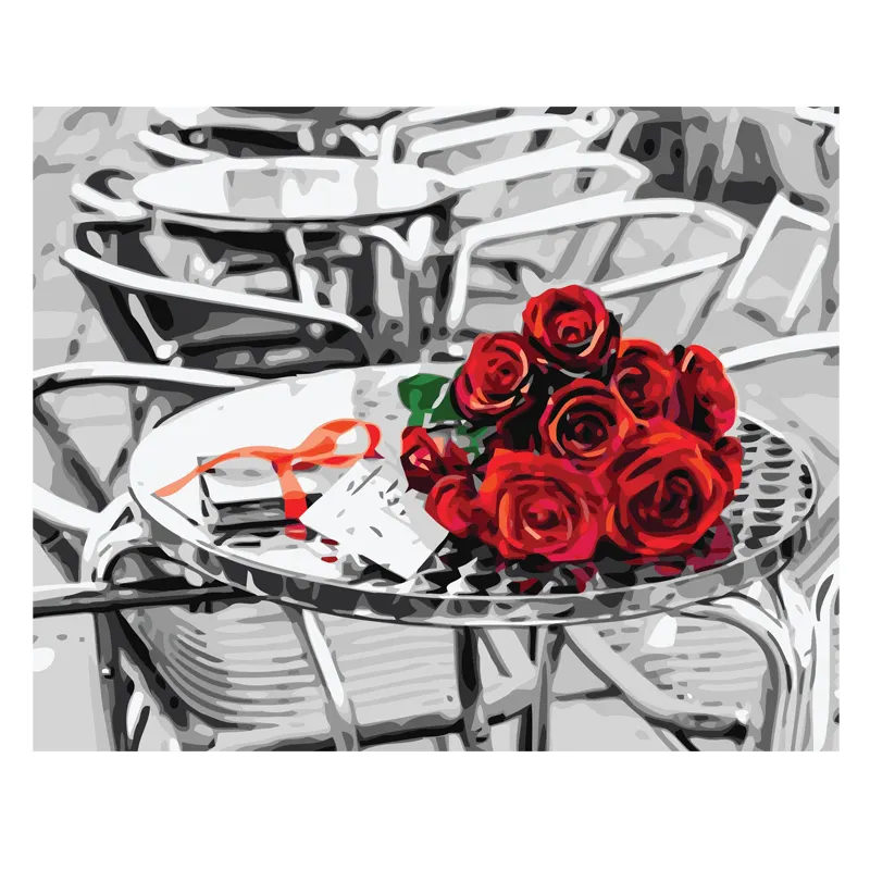 La migliore vendita della pittura A olio un mazzo di rose sul tavolo fai da te per numero pittura Wall Art pittura decorativa su tela