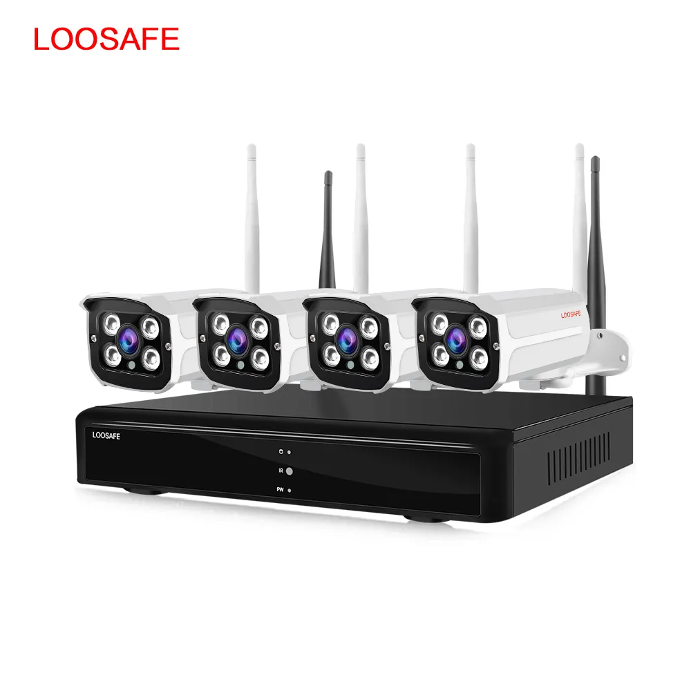 Loosafe 4CH 1080P HD 카메라 NVR 무선 보안 CCTV 시스템 P2P 와이파이 카메라 실내 및 실외