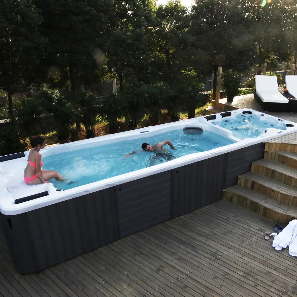Bañera de lujo de 7,5 m para Spa al aire libre, bañera de hidromasaje independiente sin fin, Spa de natación Balboa