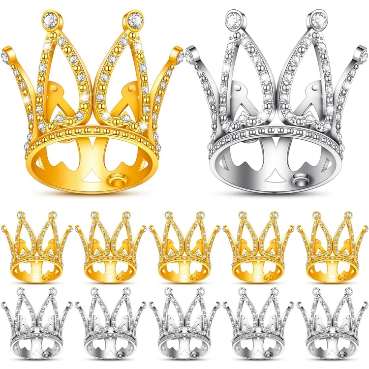 Pacote com 12 mini coroa de queen e bebê, coroa pequena de princesa, peça de decoração de bolo para mulheres, decoração de bolo de aniversário, sq75