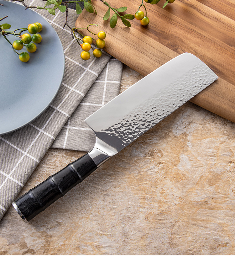 Wholesale Stainless Steel Kitchen Nakiri Knife Non-slip Pakka Wood Bamboo Joint Handle 2pcs Kitchen Knife Set