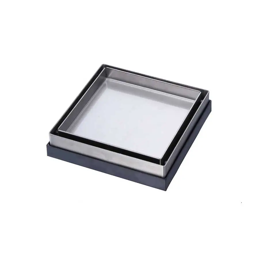 China 5" ABS Stainless Steel 304 Invisible Square Shower Floor Drain Grate with Plastic Base