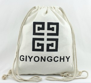 Custom Logo Printed Gift Canvas Cotton Double <strong>String</strong> Cotton Canvas Drawstring Bag - Product Image 1