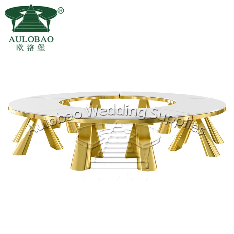 luxury wedding MDF stainless steel banquet half moon tables and chairs for rent
