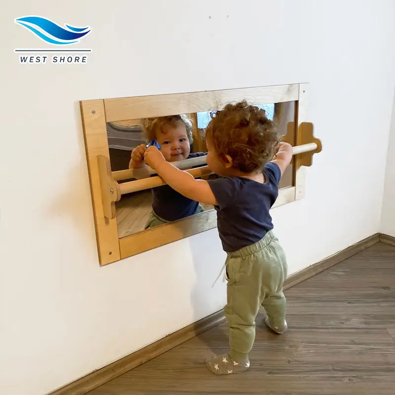 Montessori Kindergarten Guardería Niño Perilla de madera Forma Rompecabezas Espejo Baño Espejo de pared para niños Niños