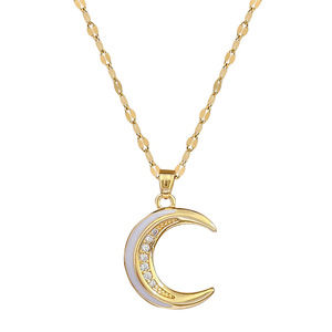 Women Titanium Steel <strong>White</strong> Moon Necklace 18K Gold Zircon Waterproof Necklace for Valentine's Day Girlfriend Anniversary Gift