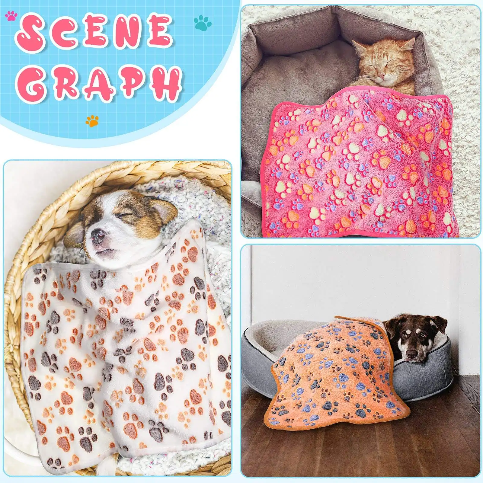 Quente Espessado Fofo Premium Dog Cobertores Pet Coral Veludo Flanela Fleece Puppy Bed Mat Pad Cobertor Com Cute Pata Impressões
