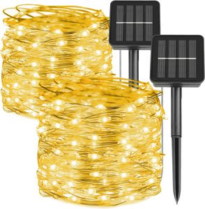 Solar Lichterketten, 2 Packungen 50 100 200 <span class=keywords><strong>LED</strong></span> Solar Lichterketten mit 8 Modi, wasserdichte Lichter für Outdoor Patio Tree Weihnachten